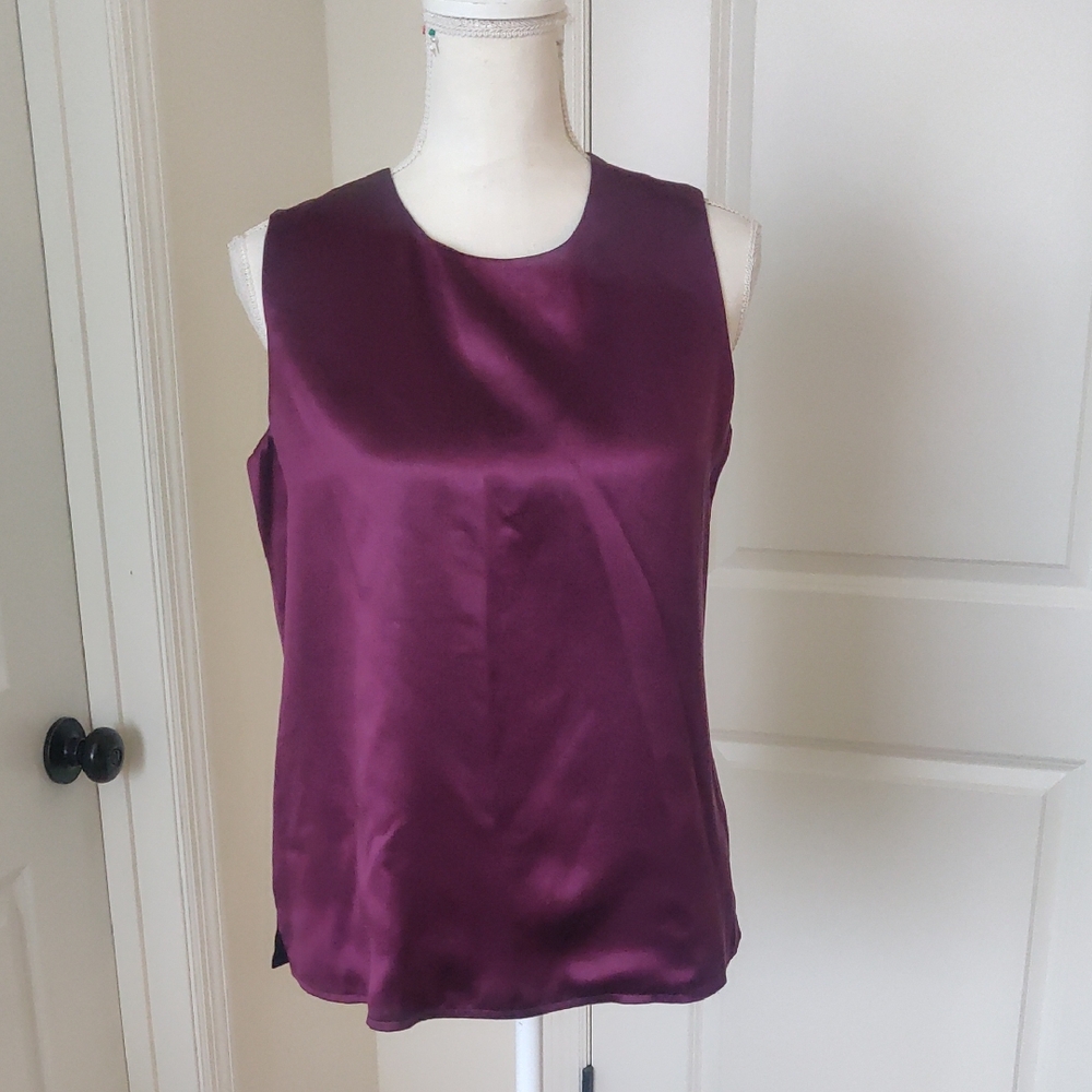 Talbots Pure 100% Silk Elegant Purpleblack  Sleeveless Top Vintage Y2K Trendy